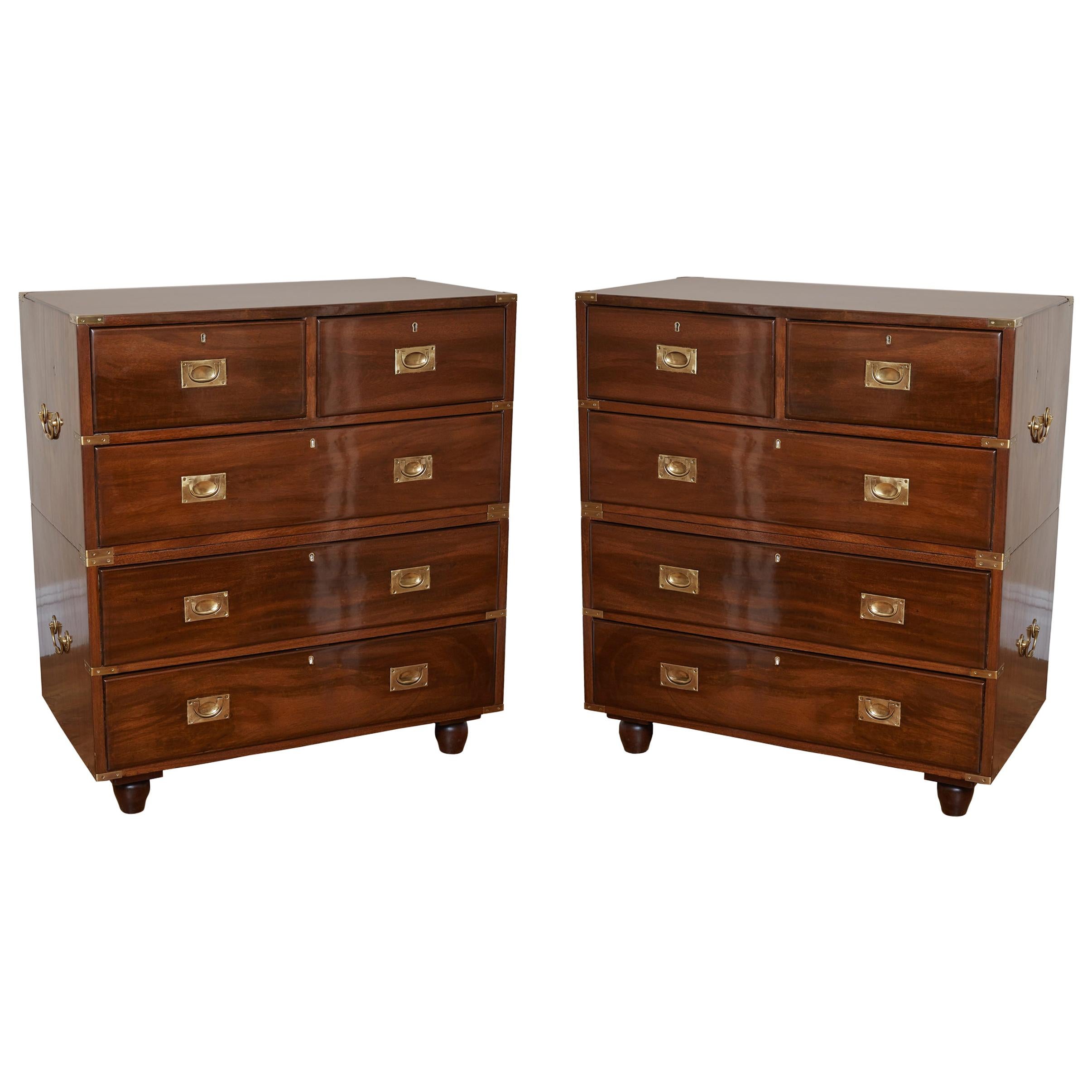 Pair of Anglo Indian Mahogany Campaign Chests