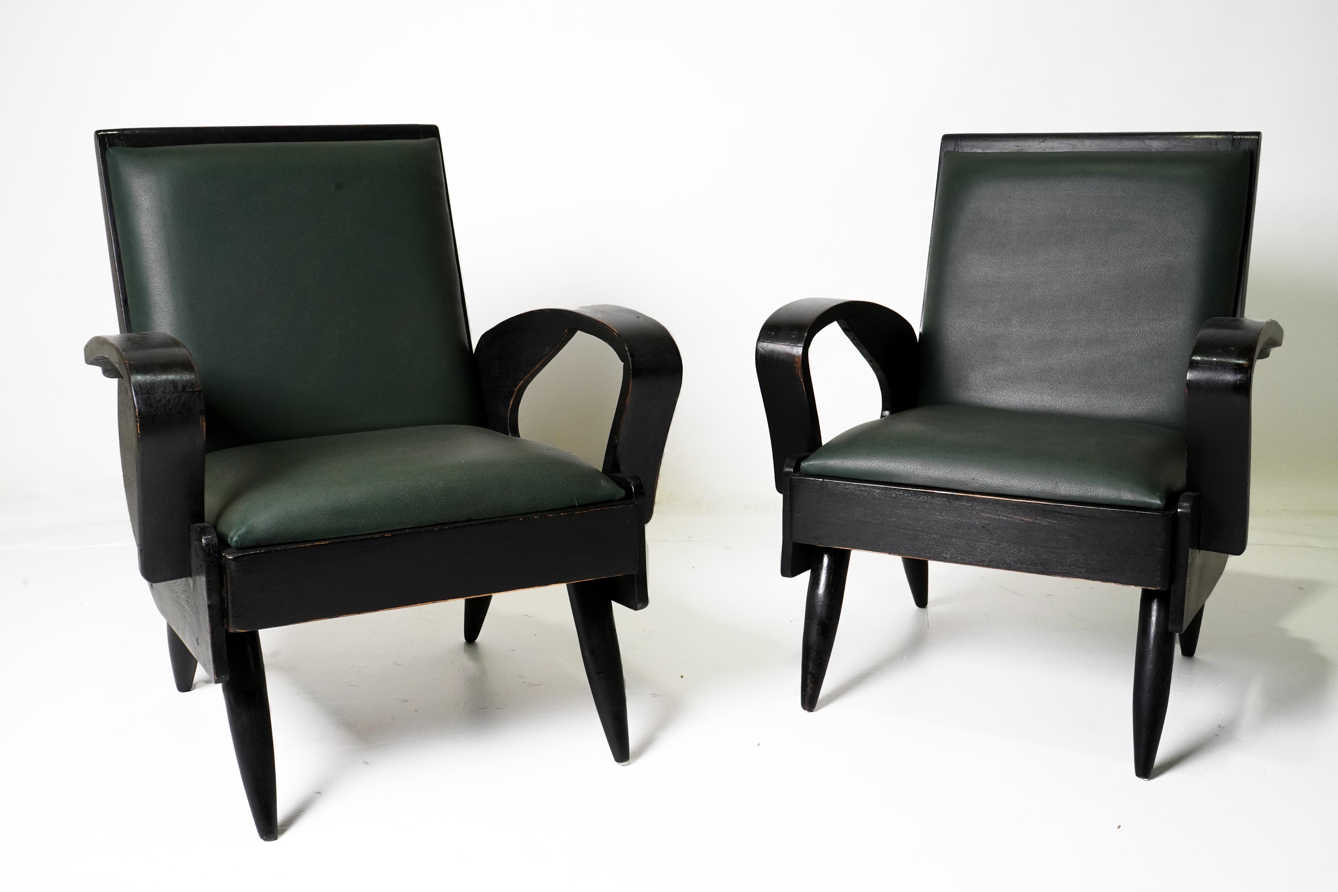 Lacquered Rare Pair of 1950's Modern Anglo-Indian  Arm Chairs For Sale