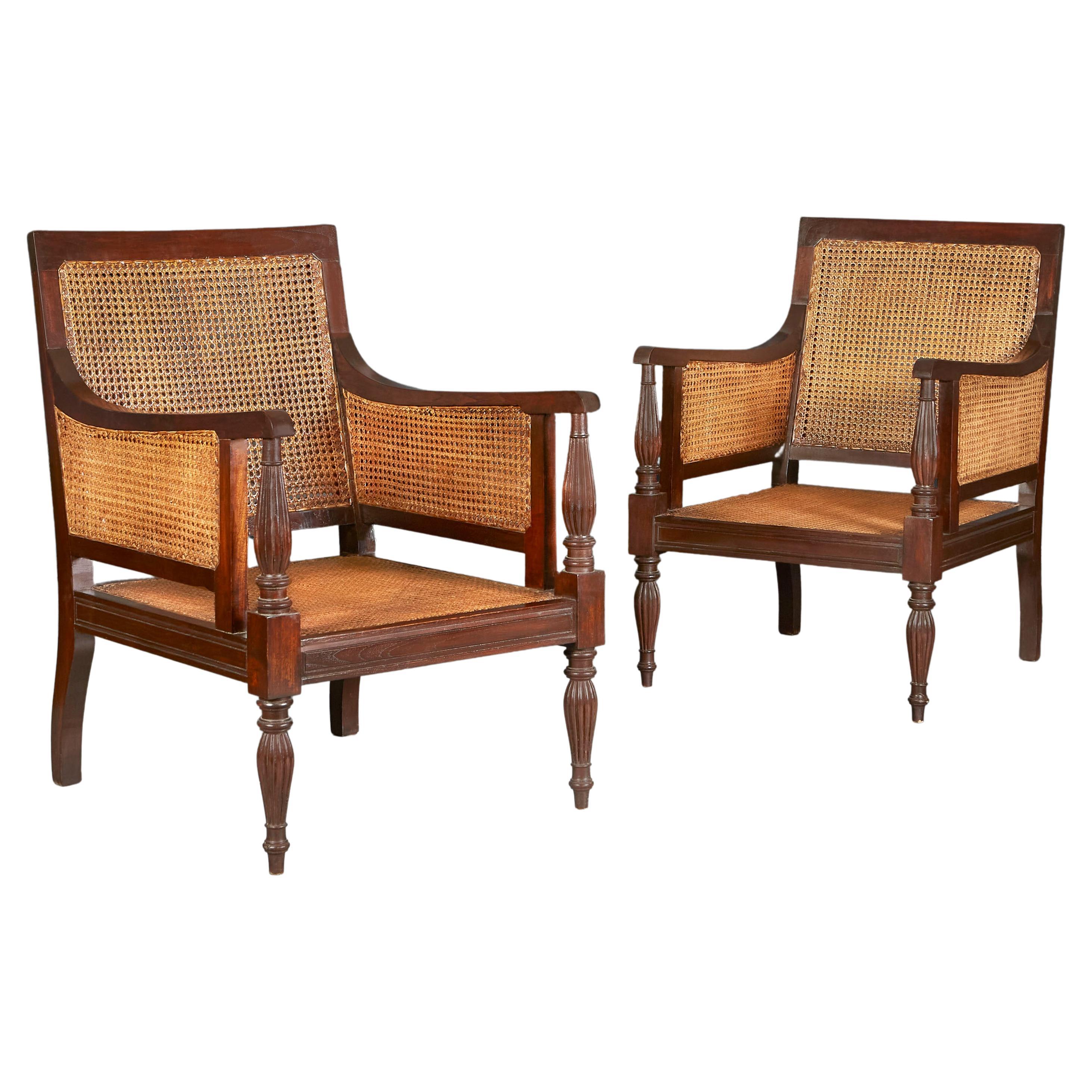 Pair of Anglo Indian Regency Style Caned Bergeres