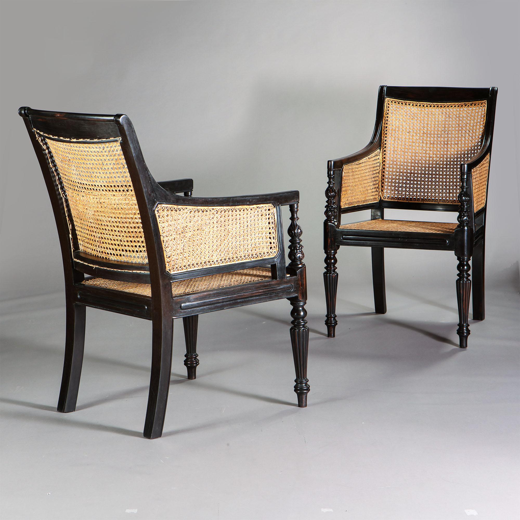 Caning Pair of Anglo Indian Regency Style Library Chairs