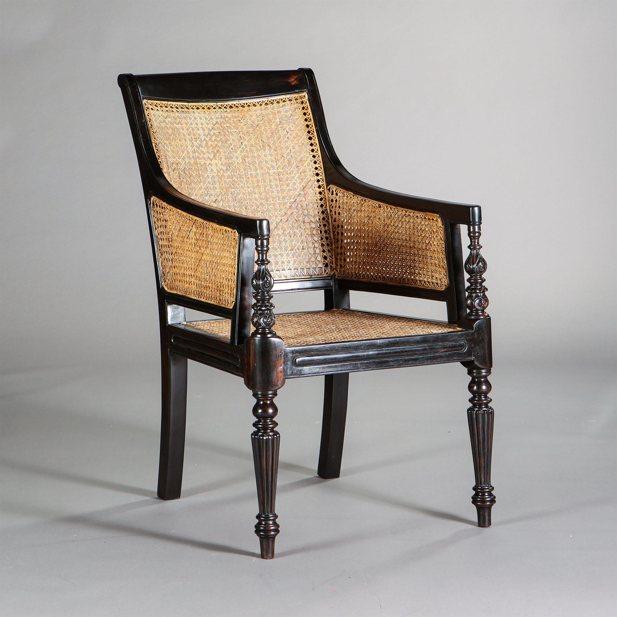 20th Century Pair of Anglo Indian Regency Style Library Chairs