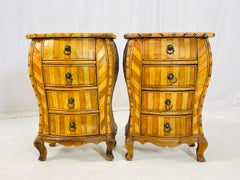 A Pair of Anglo-Indian Style Rattan & Wood Inlay Nightstands