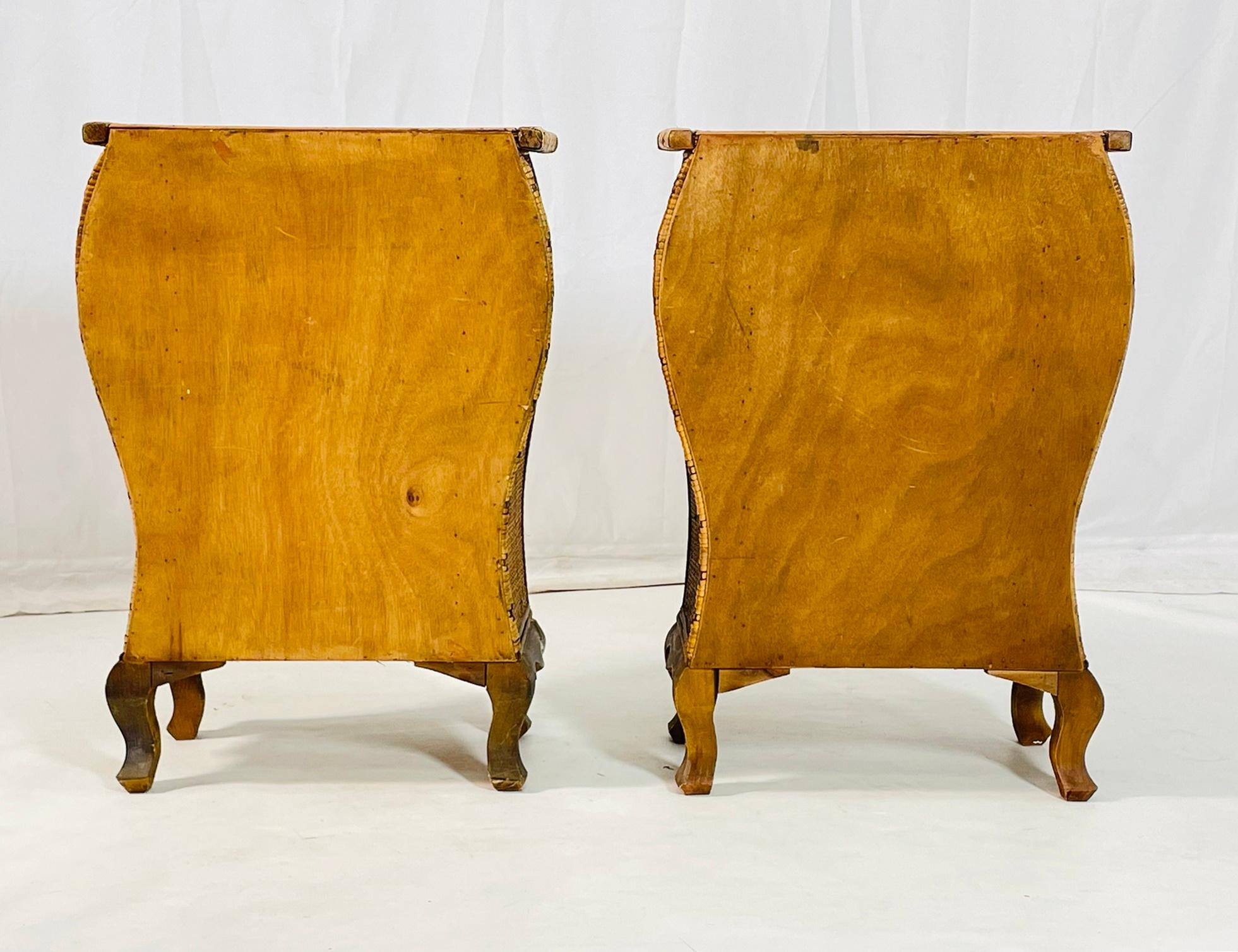 Mid-20th Century A Pair of Anglo-Indian Style Rattan & Wood Inlay Nightstands For Sale