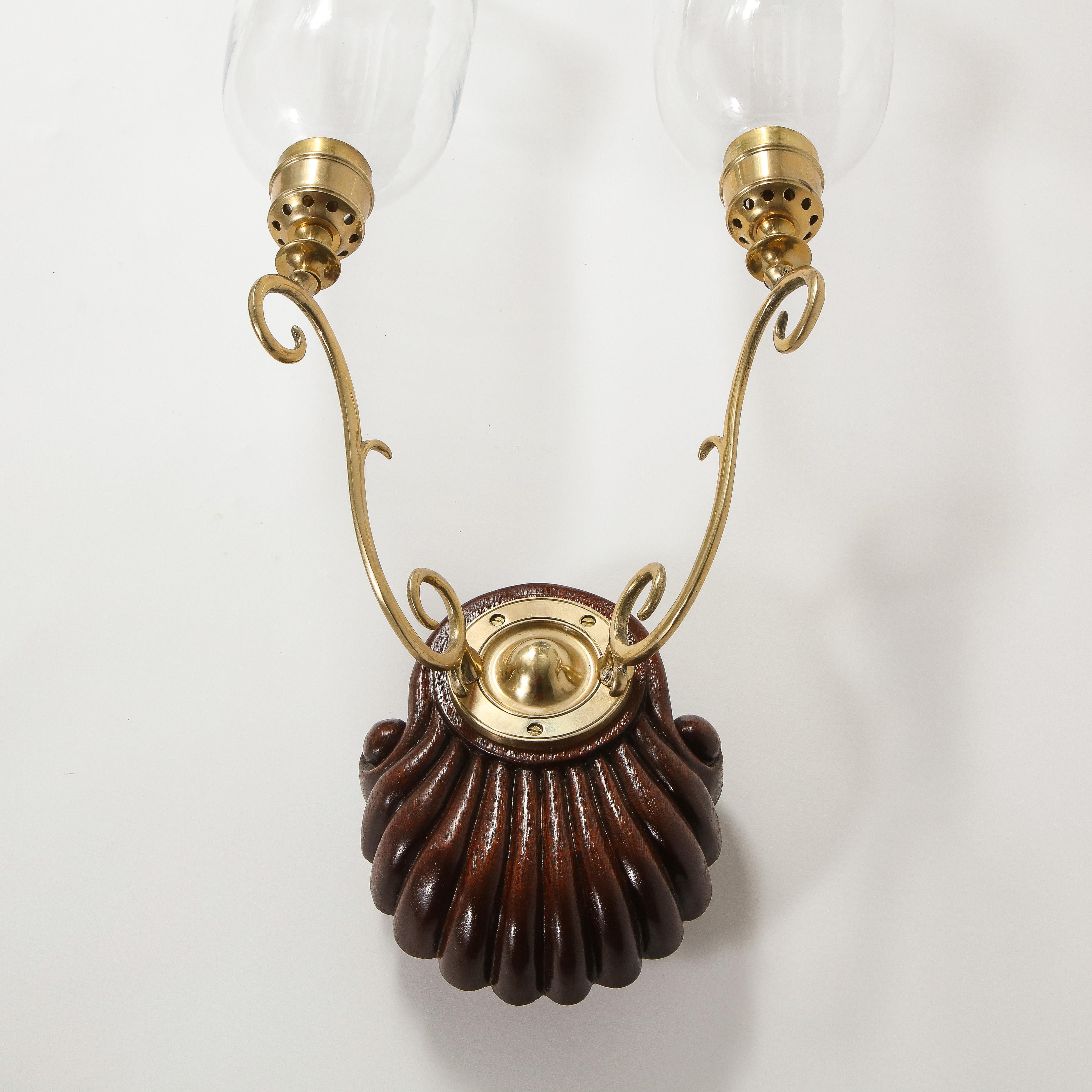 20th Century Pair of Anglo-Indian Two-Light Sconces with Hurricane Shades For Sale