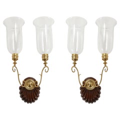 Vintage Pair of Anglo-Indian Two-Light Sconces with Hurricane Shades
