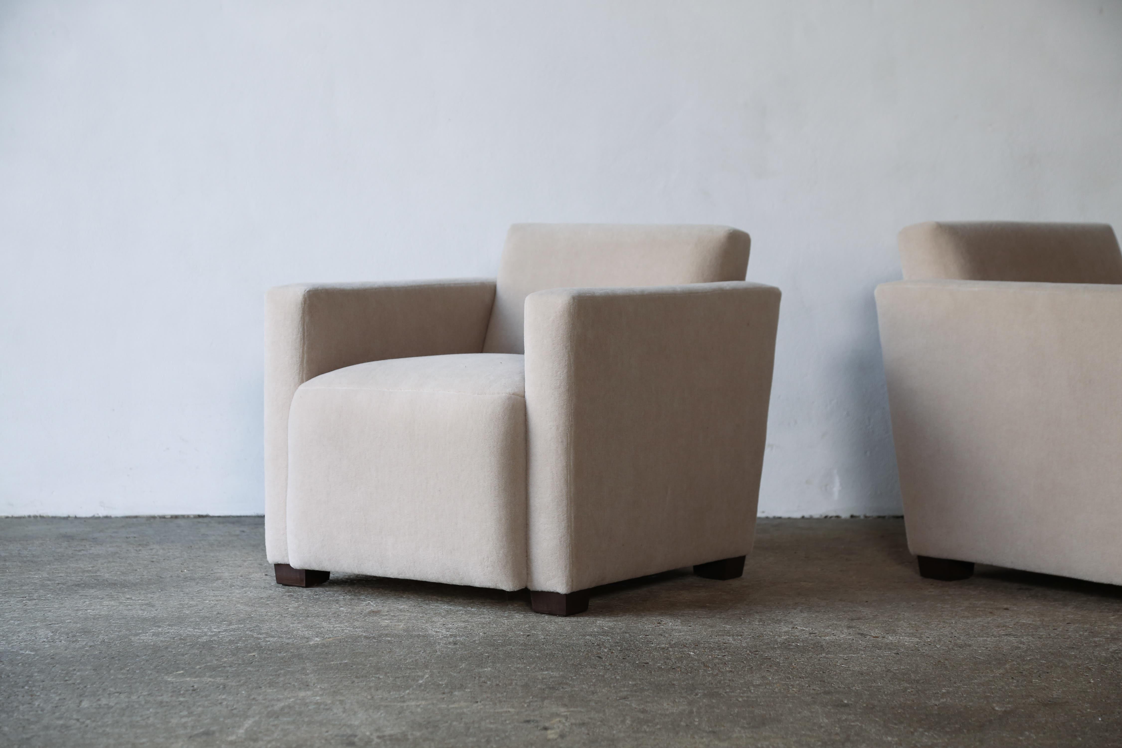 A Pair of Angular Armchairs, Upholstered in Pure Alpaca For Sale 6