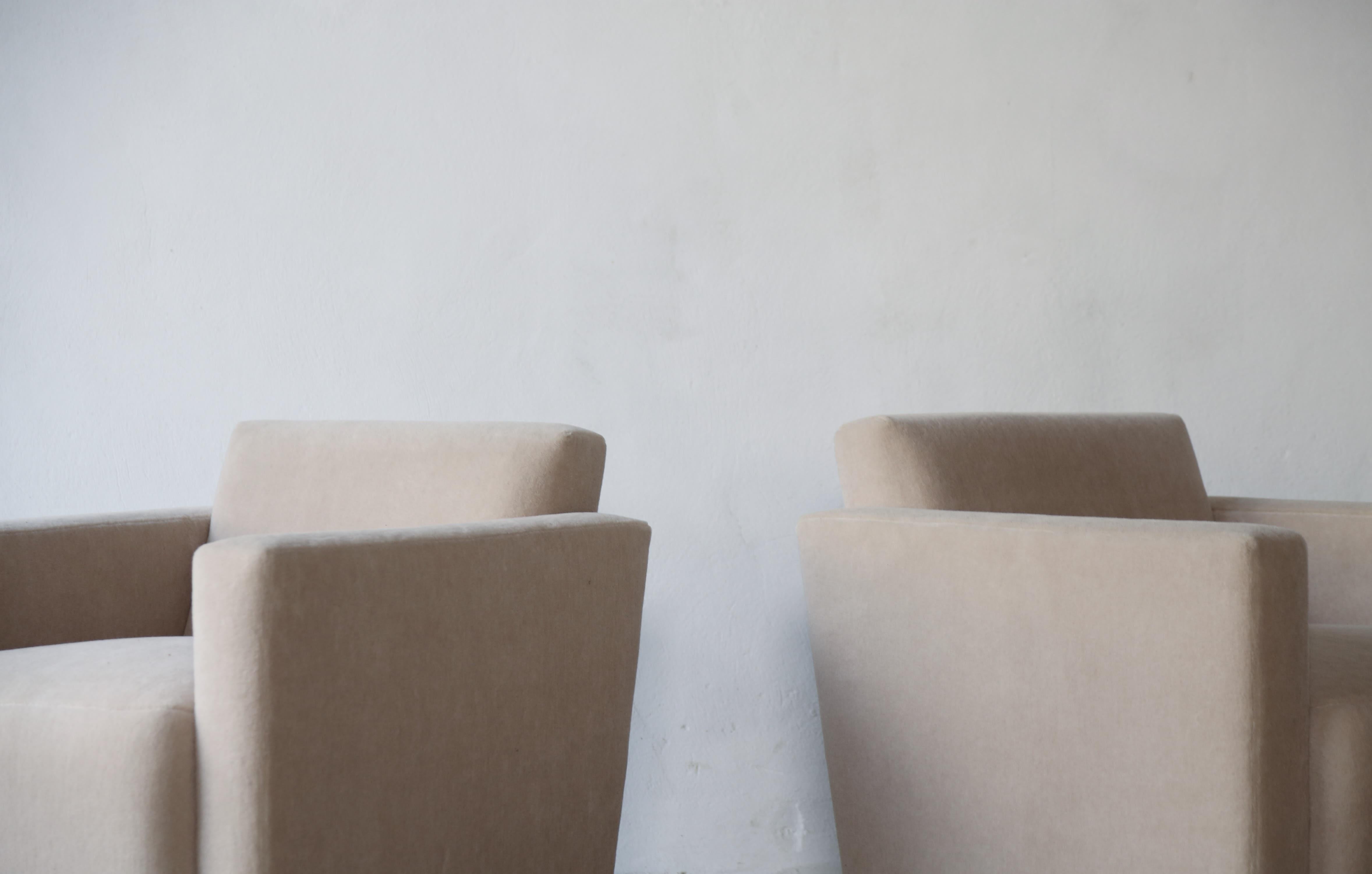 British A Pair of Angular Armchairs, Upholstered in Pure Alpaca