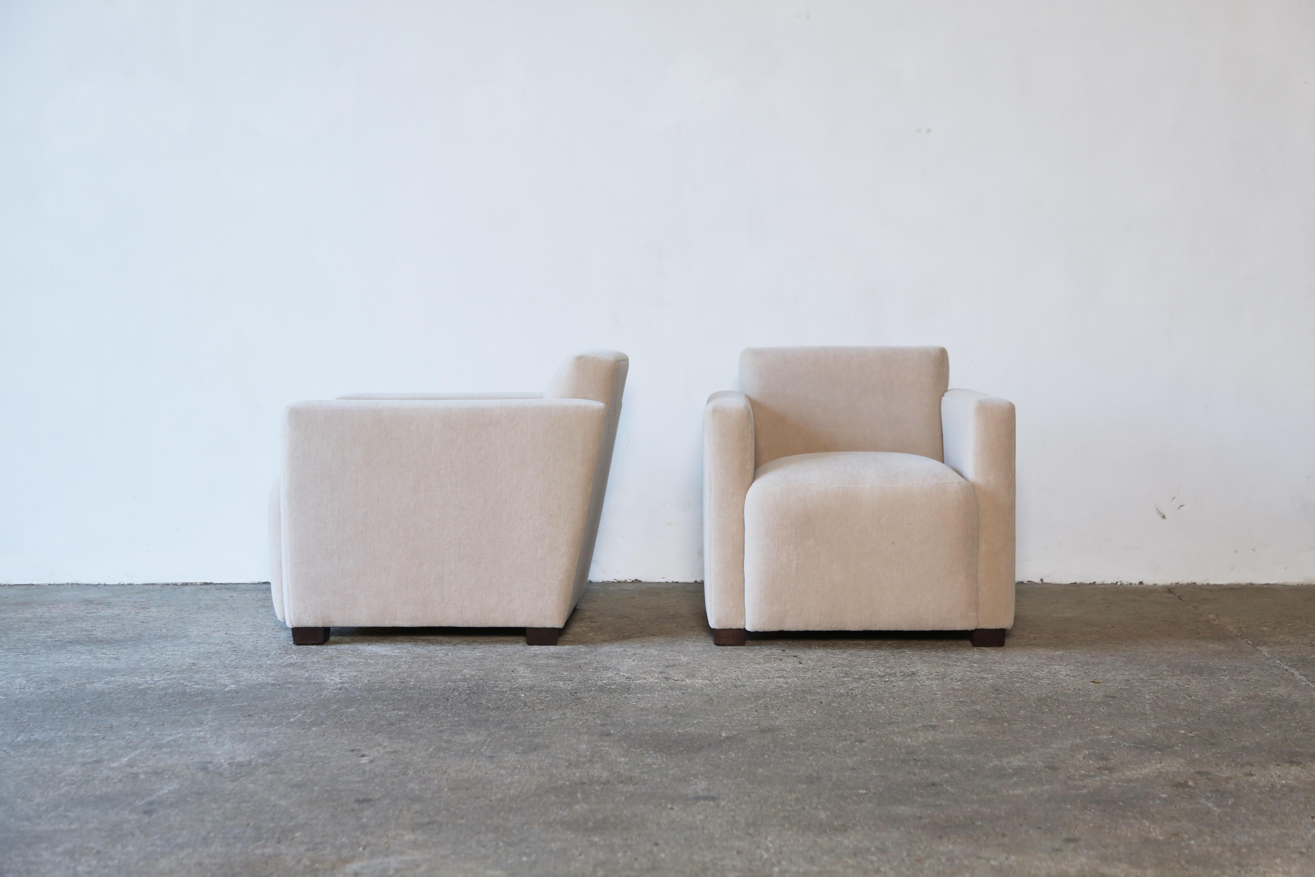 Contemporary A Pair of Angular Armchairs, Upholstered in Pure Alpaca
