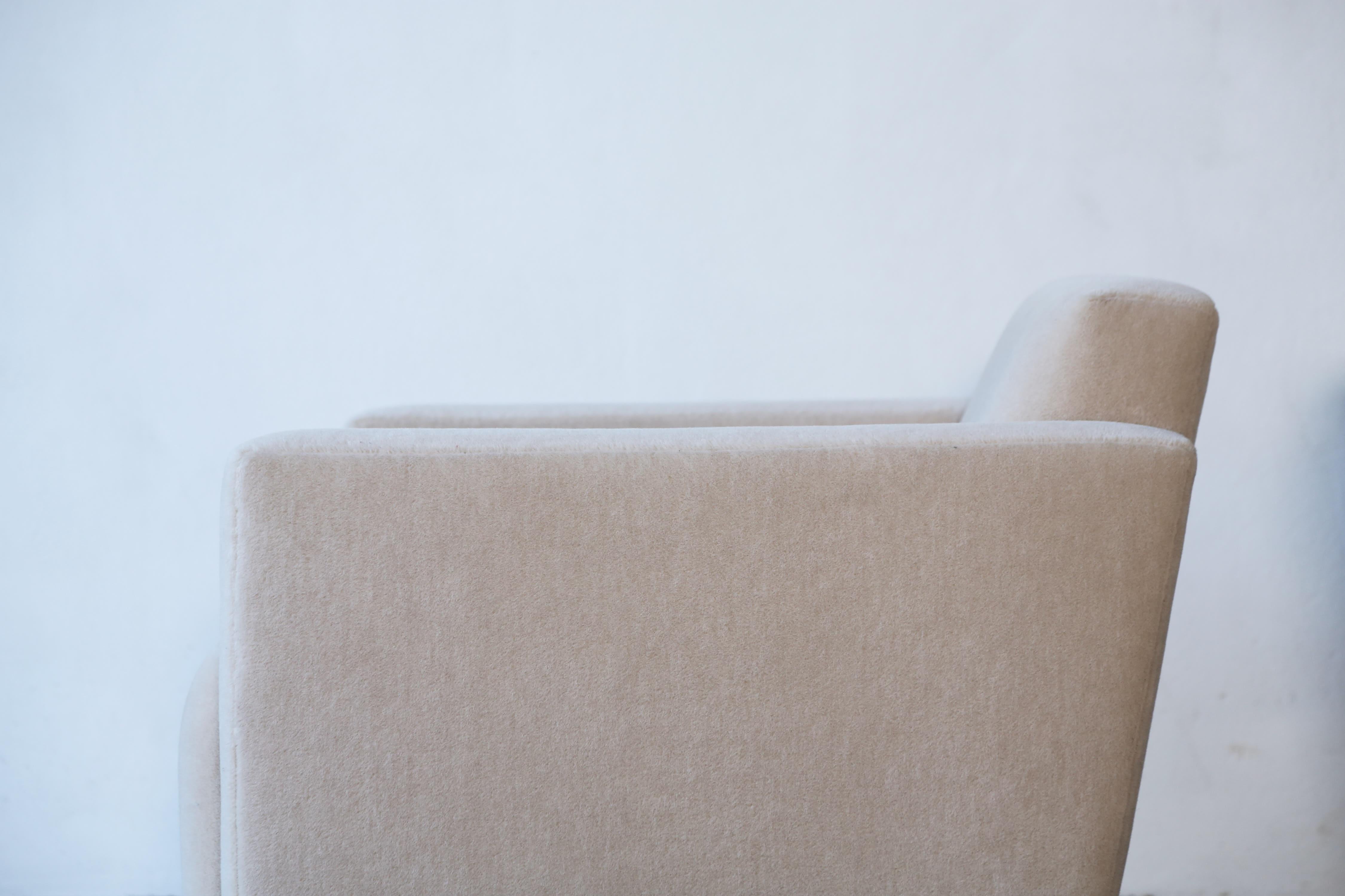 A Pair of Angular Armchairs, Upholstered in Pure Alpaca For Sale 2