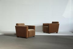 A Pair of Angular Armchairs, Upholstered in Pure Mohair