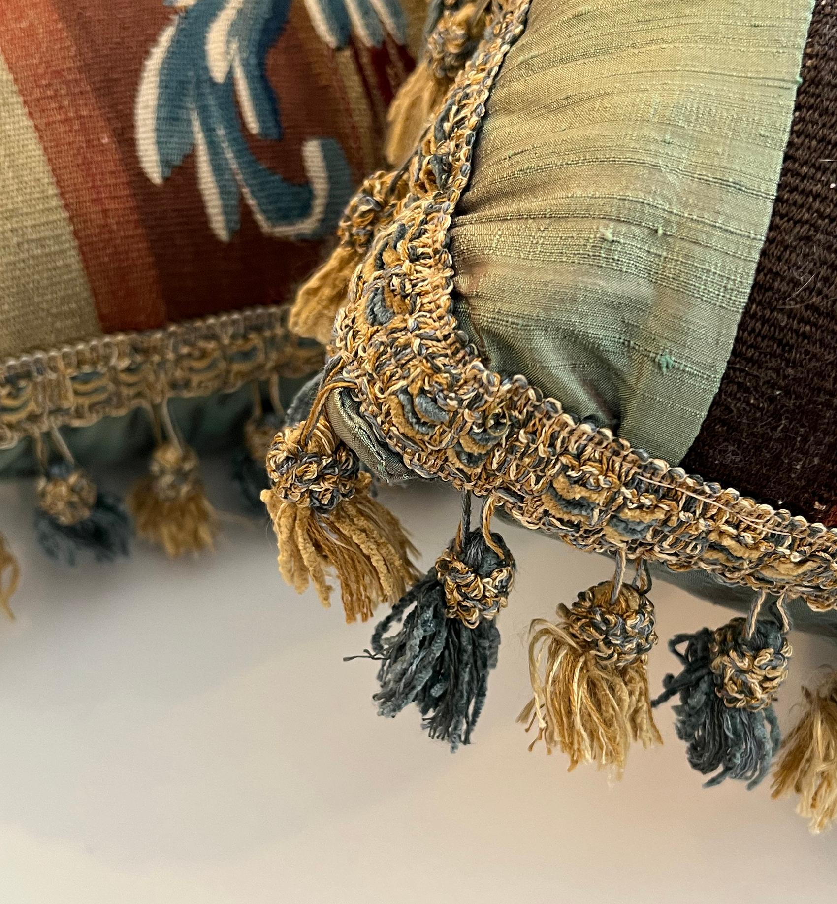 Pair of Antique 18th Century European Tapestry Pillows with Tassels For Sale 1