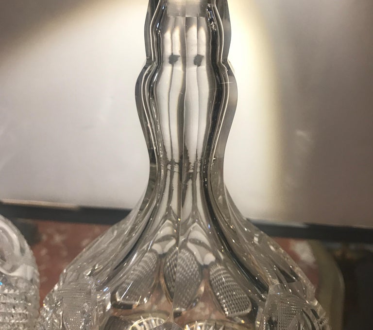 Cut Glass Pair of Antique 19th Century English Cut-Glass Decanters For Sale