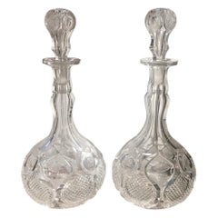 Pair of Antique 19th Century English Cut-Glass Decanters