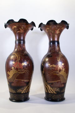 Pair of Antique 19th Century Japanese Porcelain Multicolored Lacquered Vases