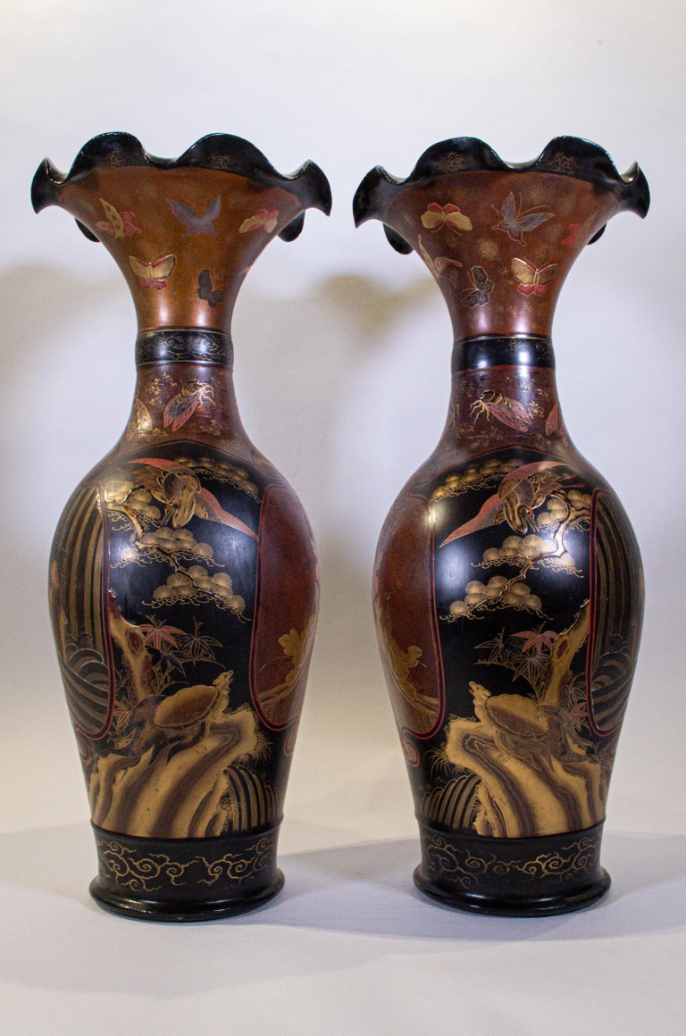 Pair of Antique 19th Century Japanese Porcelain Multicolored Lacquered