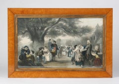 Pair of Antique 19th Century Lithographs with Maple Wood Frames