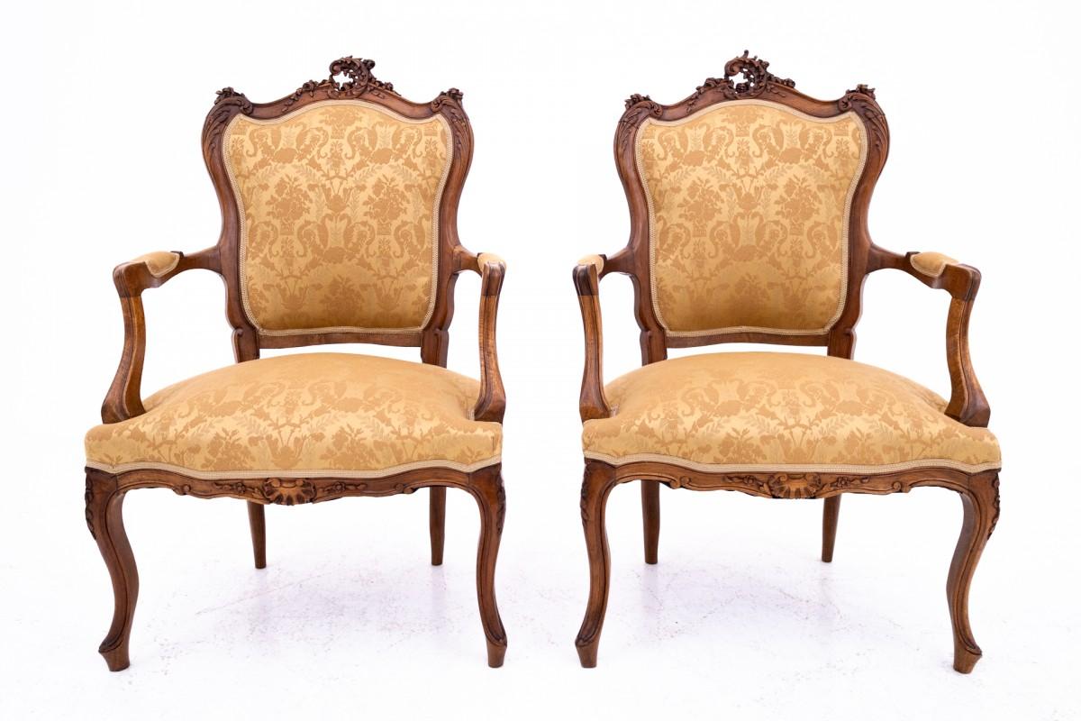 Coppia di poltrone antiche, Francia, 1870 circa. In condizioni buone in vendita a Chorzów, PL