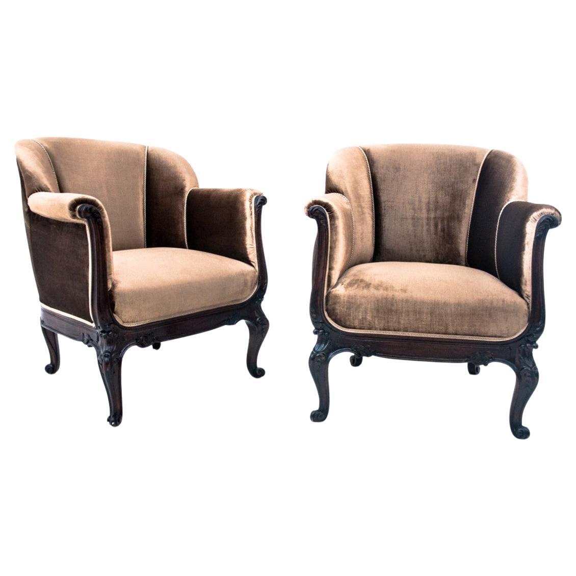A pair of antique armchairs, Northern Europe, around 1890.