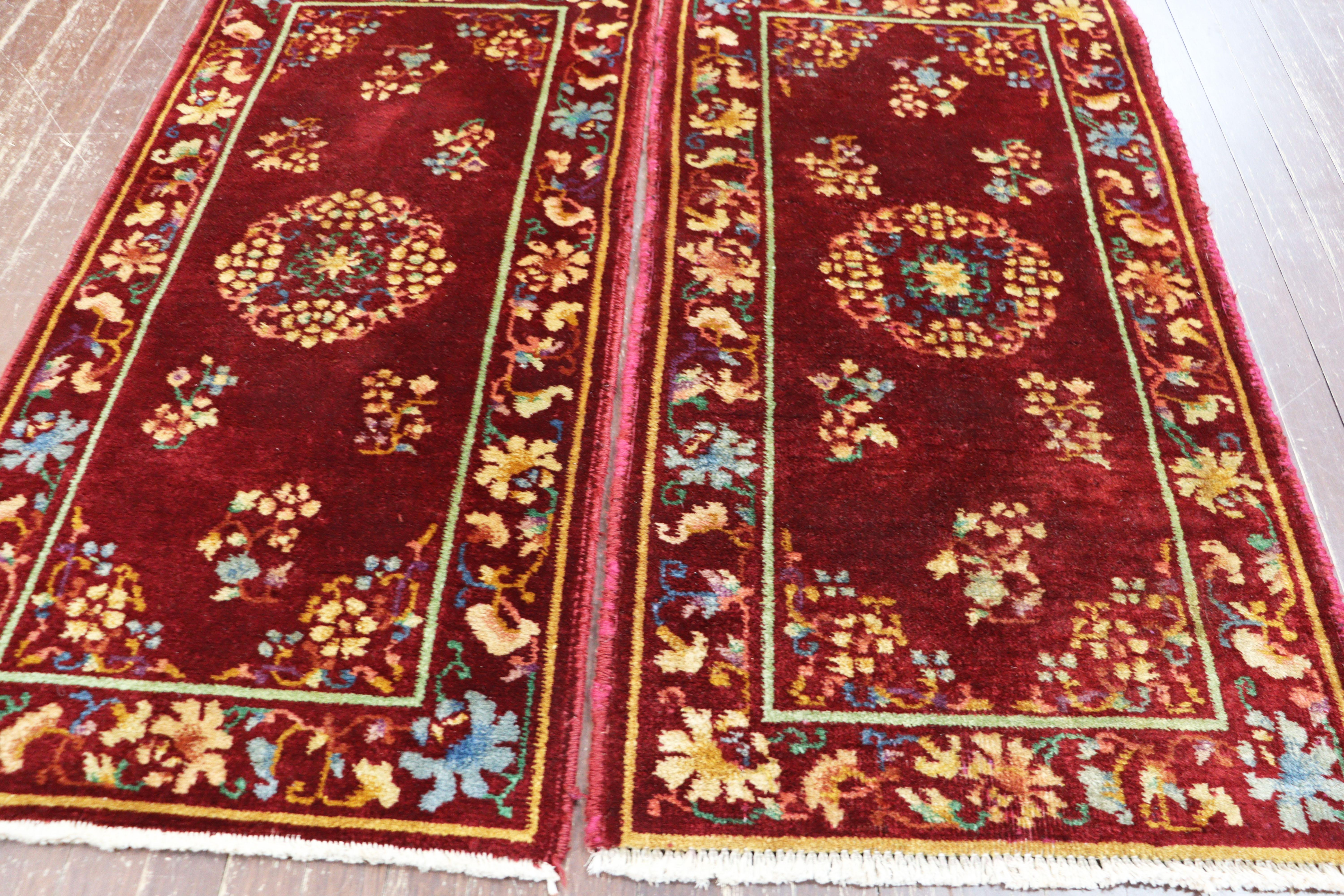A Pair of Antique Art Deco Chinese Oriental Rug, 2' x 3'10