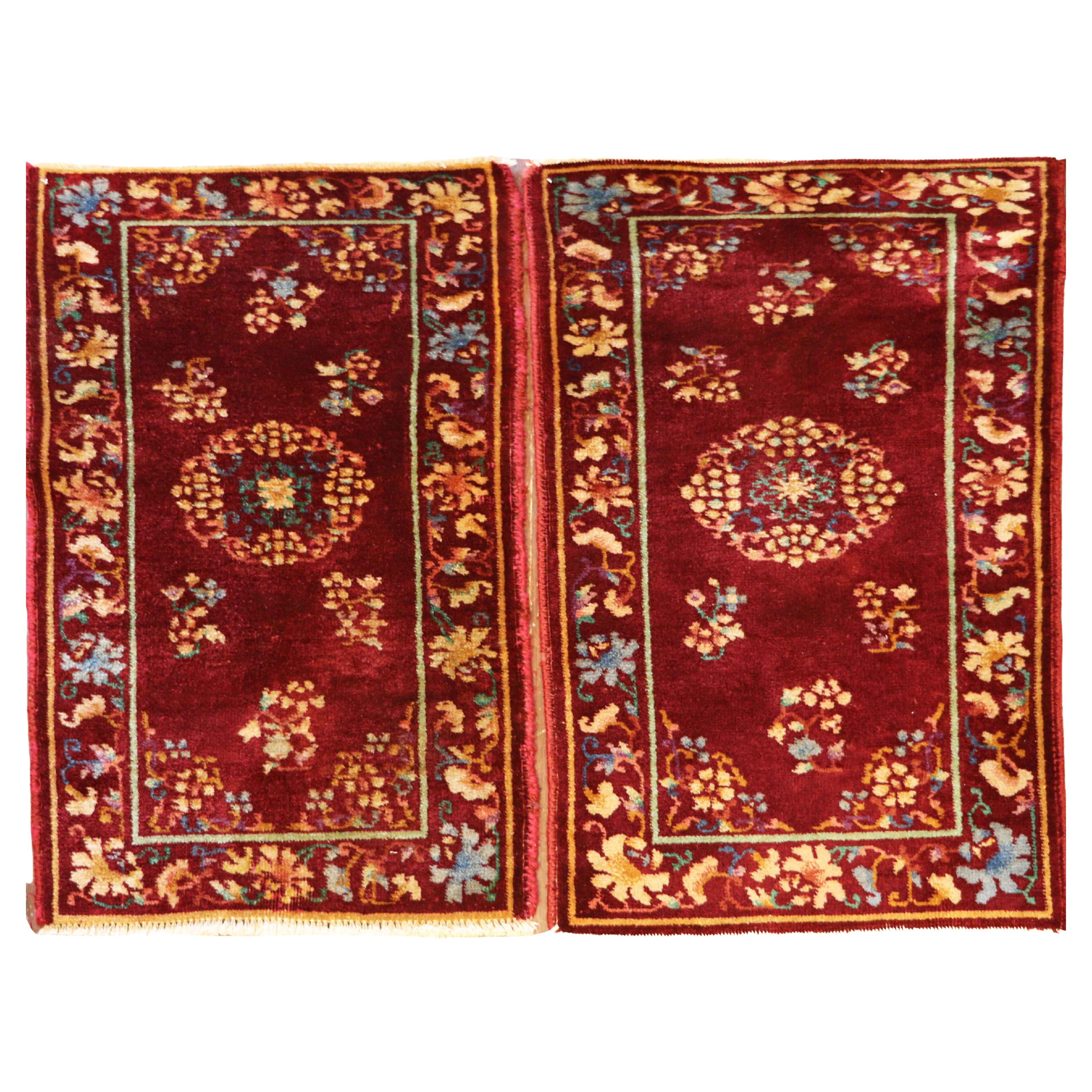 A Pair of Antique Art Deco Chinese Oriental Rug, 2' x 3'10" Each For Sale