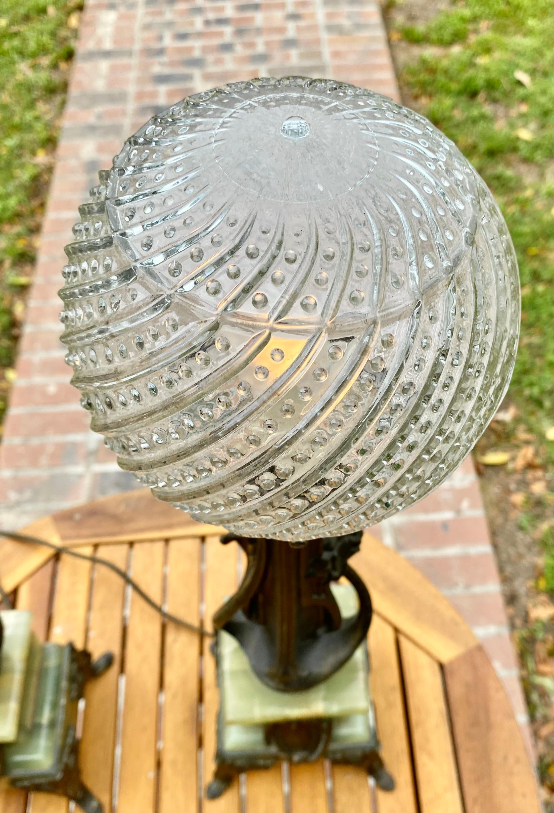 A Pair of Antique Art Nouveau Onyx and Metal Lamps For Sale 7