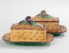 A pair of Antique Barbotine Ceramic Serving Dishes