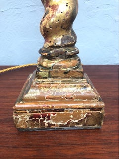 A Pair Of Antique Baroque Table Lamps In Painted Pine