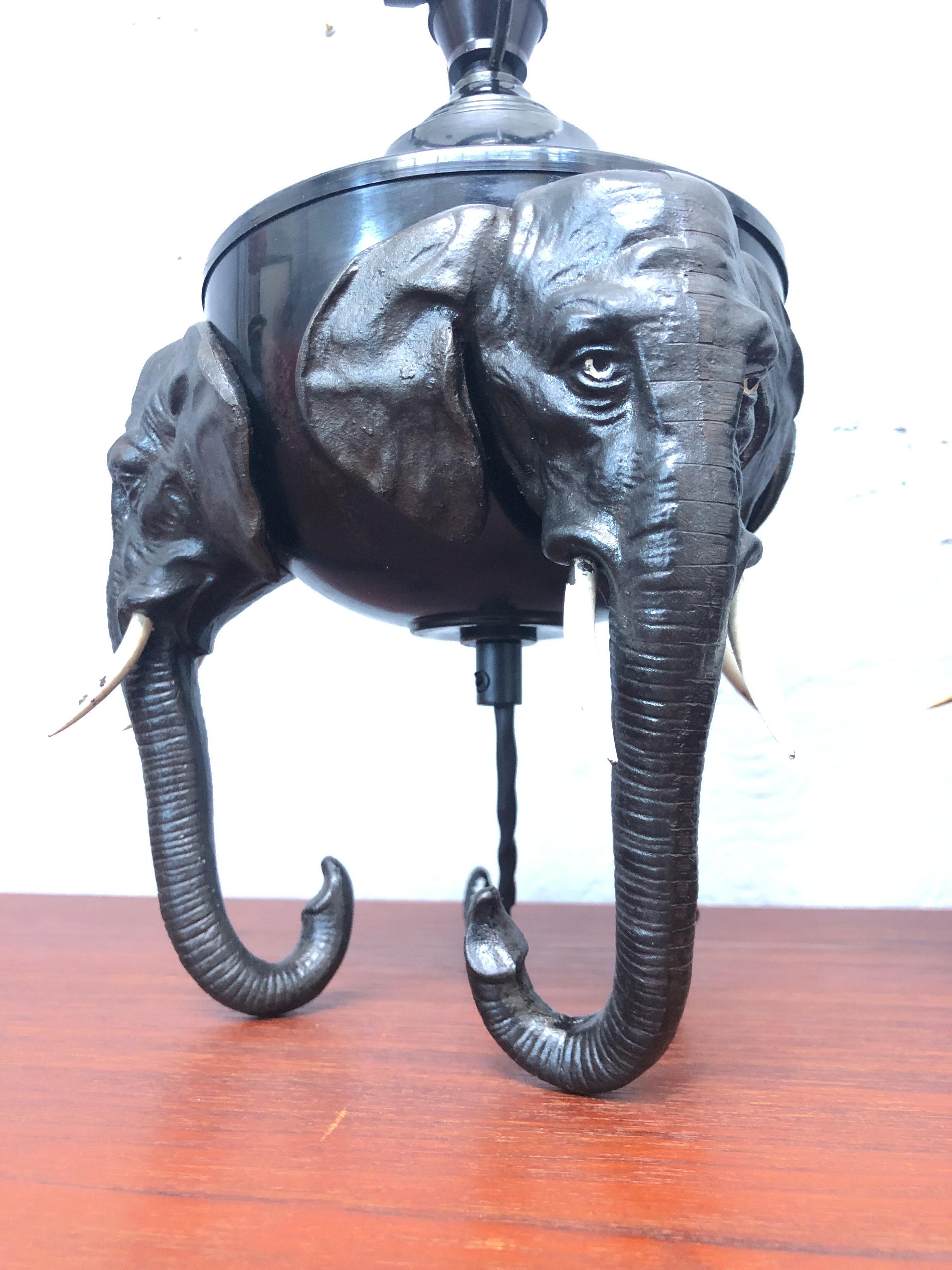Art Nouveau Pair of Antique Brass and Cast Iron Elephant Lamps For Sale