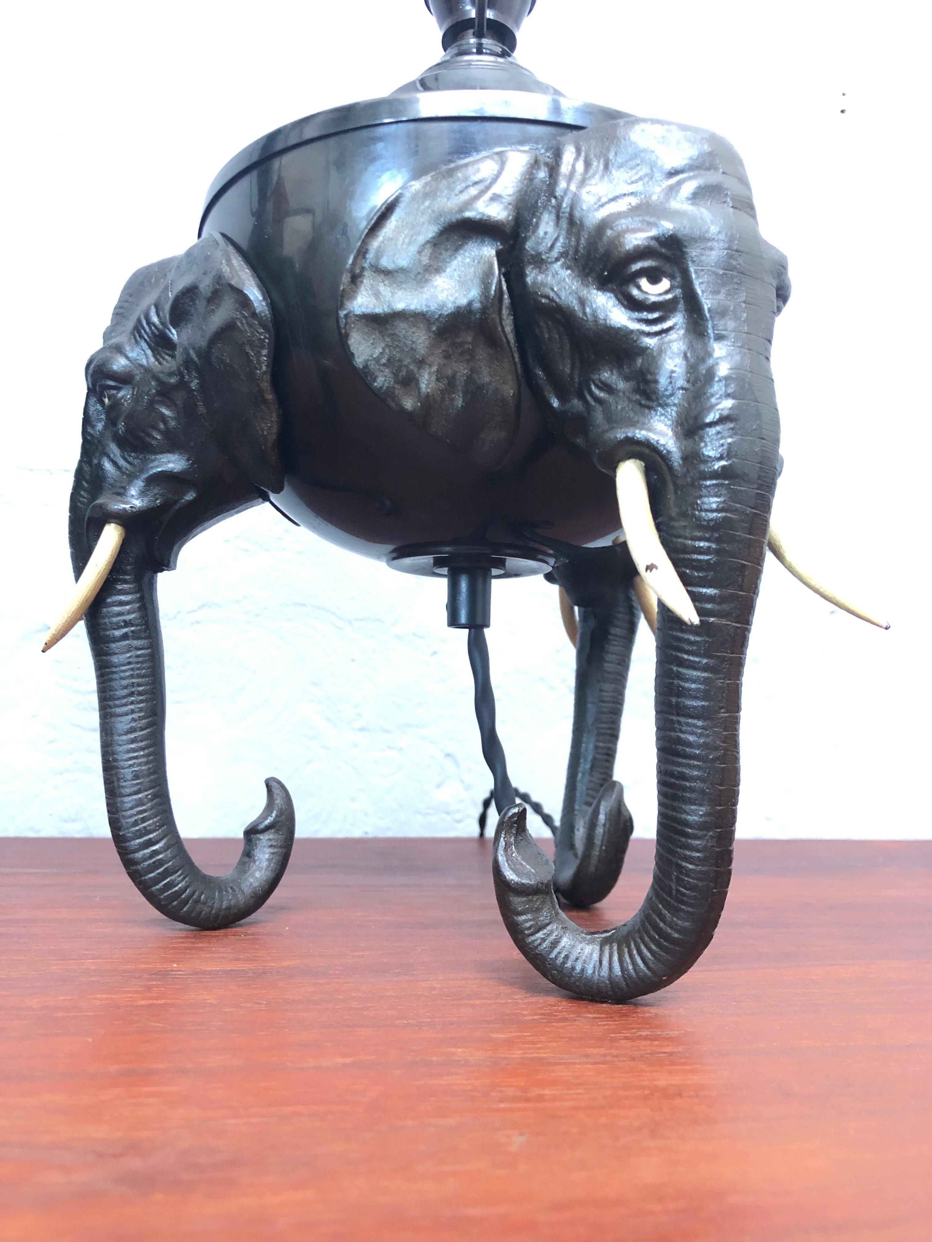 Hand-Crafted Pair of Antique Brass and Cast Iron Elephant Lamps For Sale