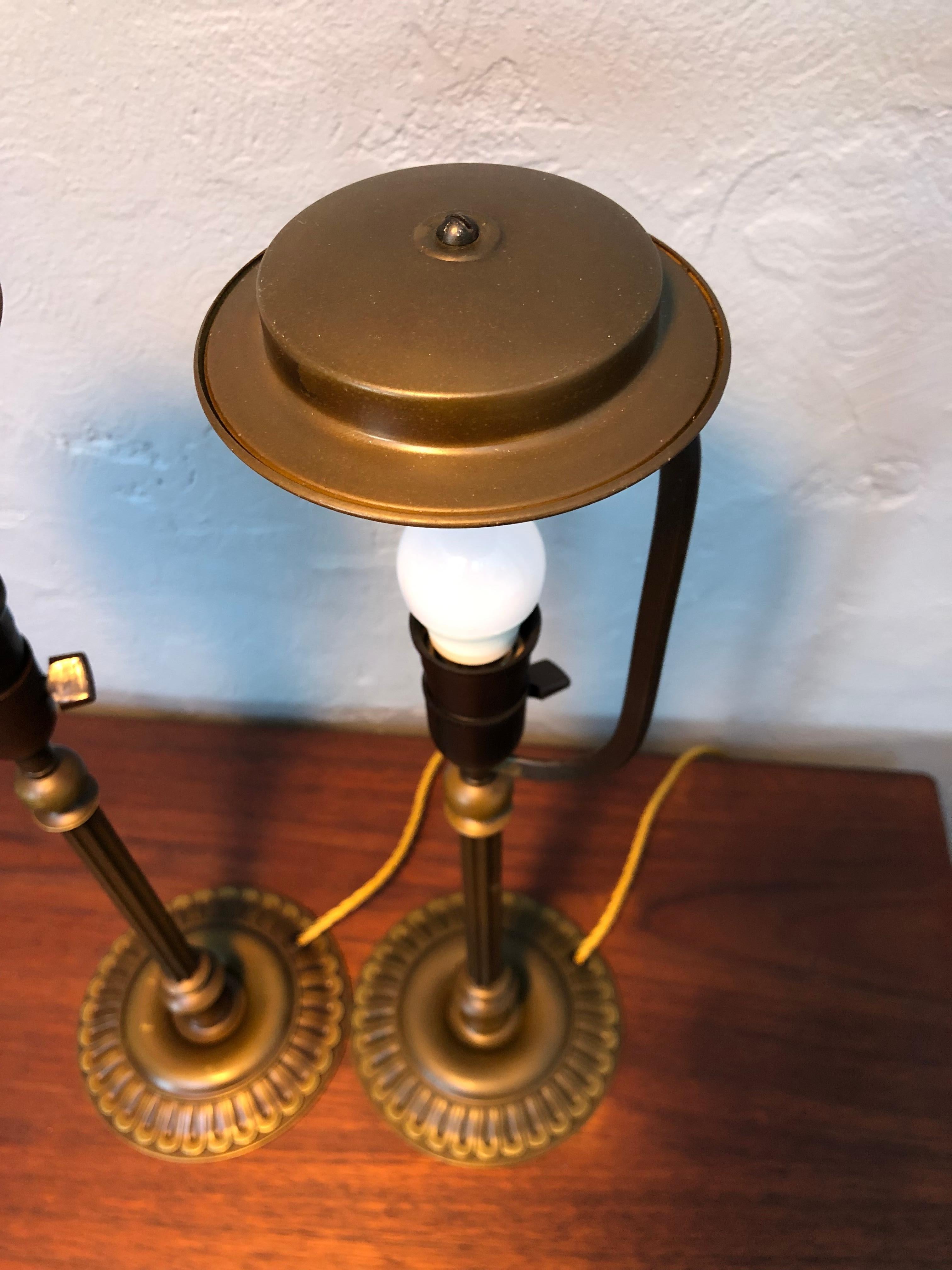 Early 20th Century Pair of Antique Brass Table Lamps For Sale