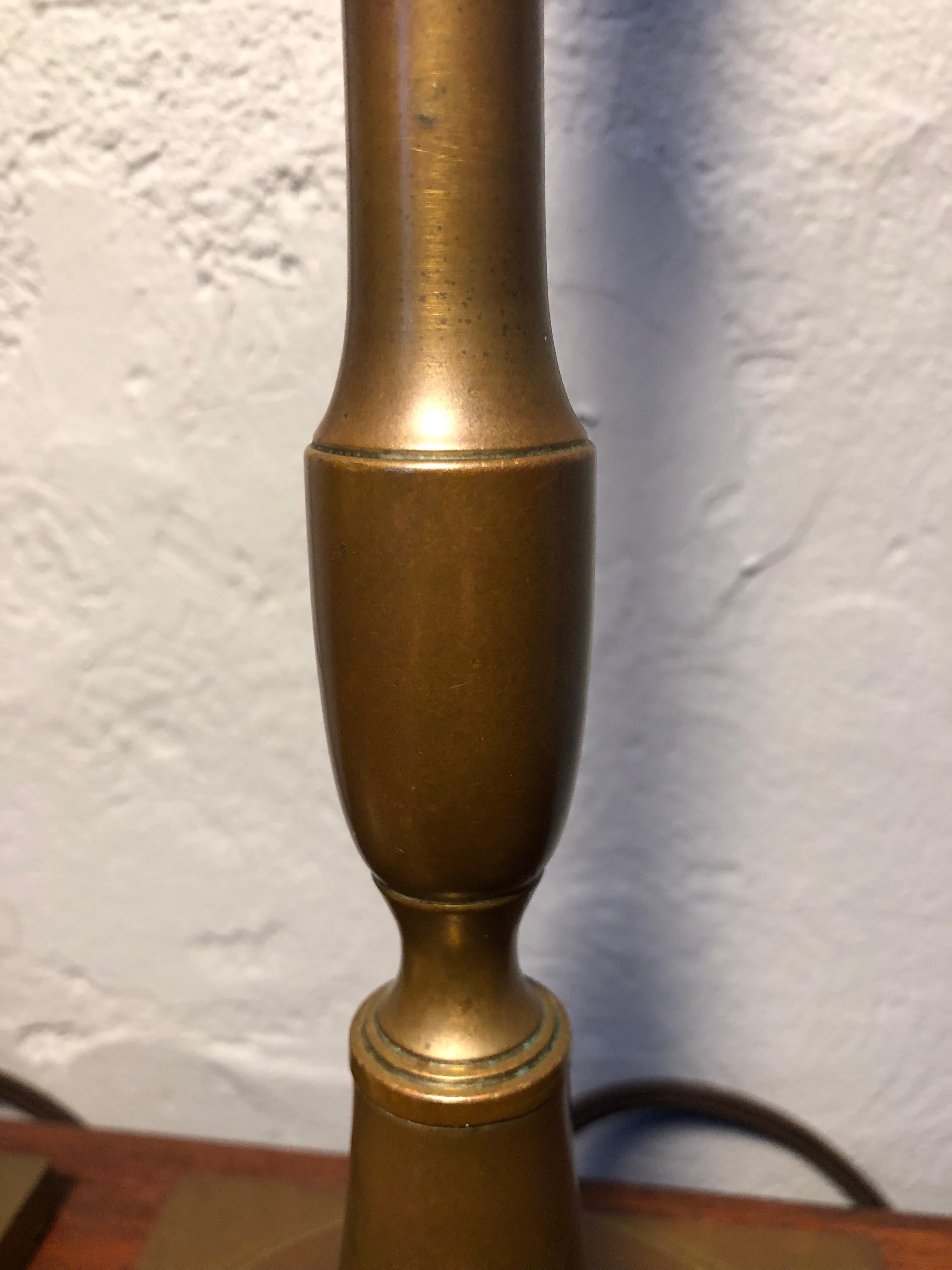 Pair of Antique Bronze Candle Holders with Mid-Century Lamp Conversion For Sale 3