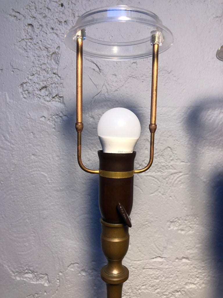 Pair of Antique Bronze Candle Holders with MidCentury Lamp Conversion