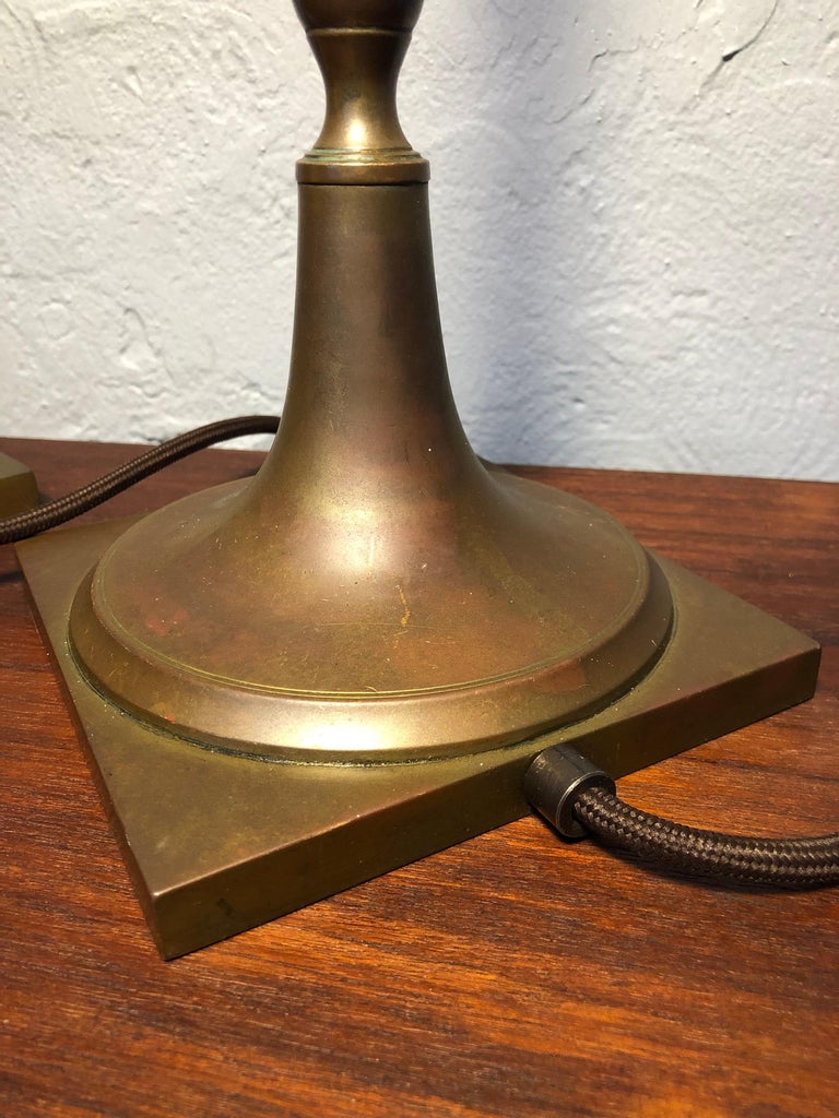 Pair of Antique Bronze Candle Holders with MidCentury Lamp Conversion For Sale at 1stDibs