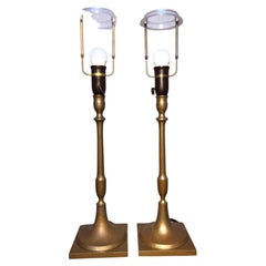 Pair of Antique Bronze Candle Holders with Mid-Century Lamp Conversion