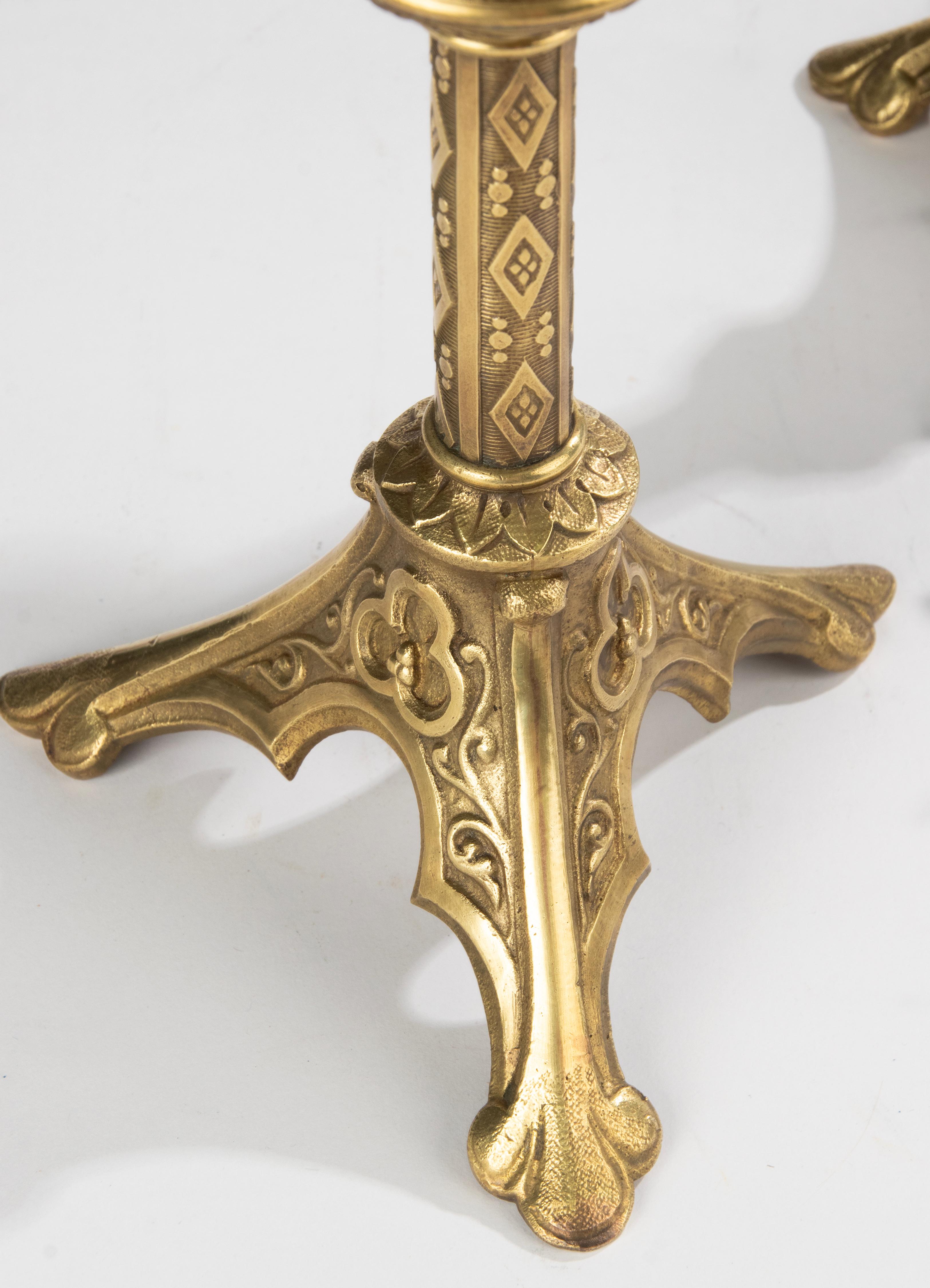 A Pair of Antique Bronze Gothic Style Candlesticks  For Sale 4