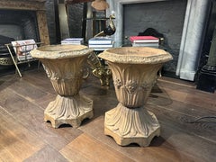 A Pair Of Antique Buff Terracotta English Urns