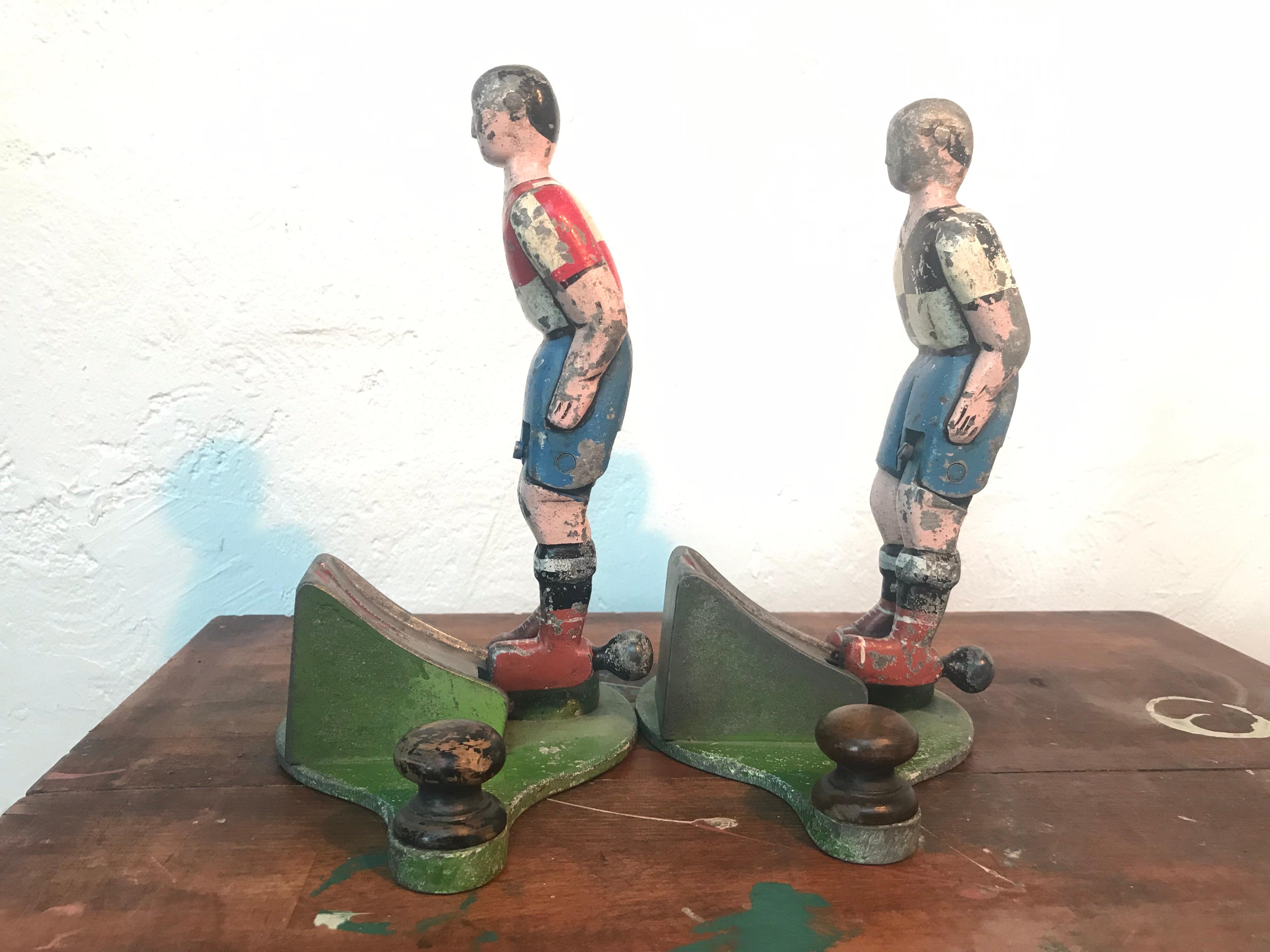 Early 20th Century Pair of Antique Cast Alloy Fun Fair Soccer Players