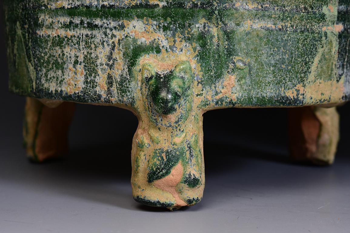 Pair of Antique Chinese Han Dynasty Green Glazed Pottery Granary Jars 8