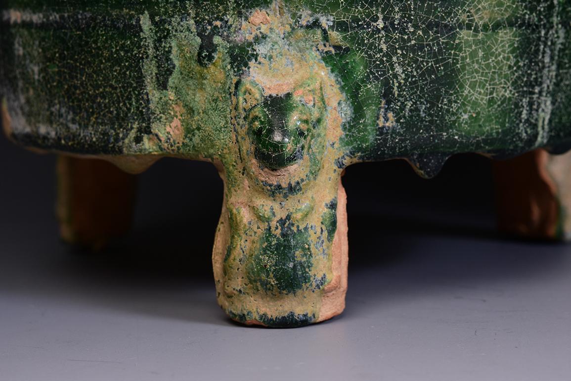 Pair of Antique Chinese Han Dynasty Green Glazed Pottery Granary Jars 1
