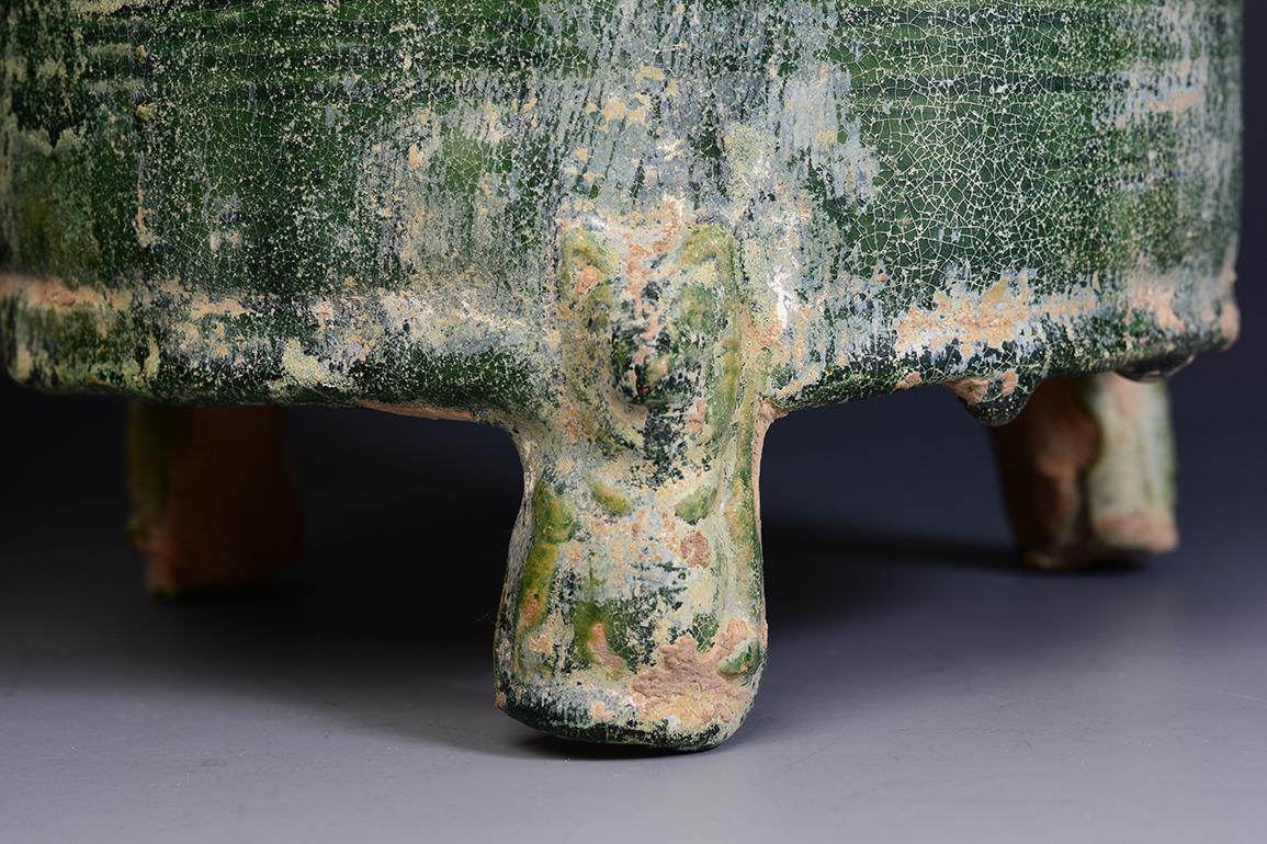 Pair of Antique Chinese Han Dynasty Green Glazed Pottery Granary Jars 2