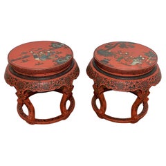 Paire d'anciens tabourets ou tables à tambour laqués chinois de la fin de la dynastie Qing
