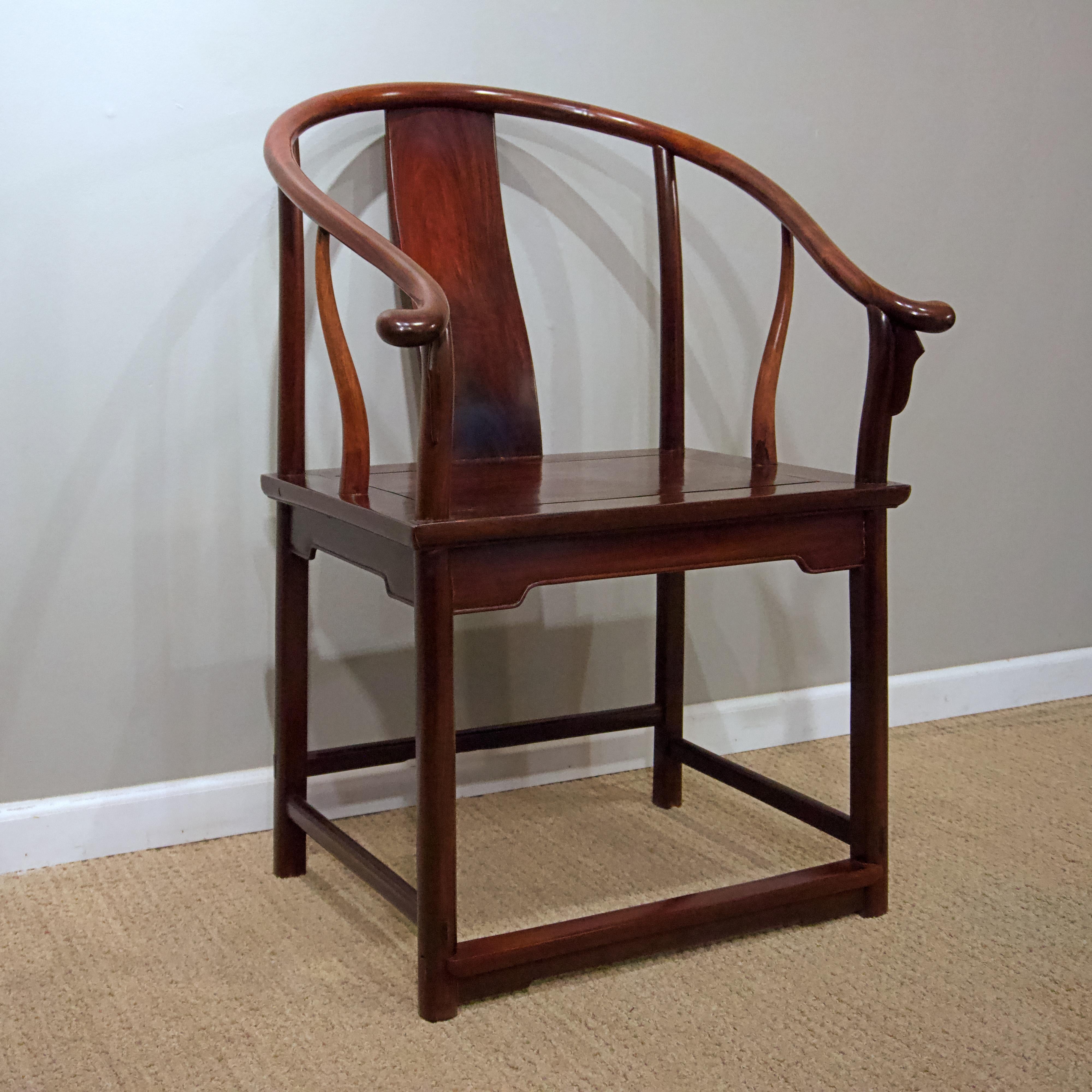 Other Pair of Antique Chinese Rosewood Horseshoe Back Armchairs