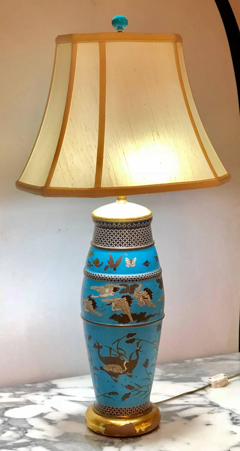 Pair of Antique Chinese Table Lamps with HandPainted Design of Animals