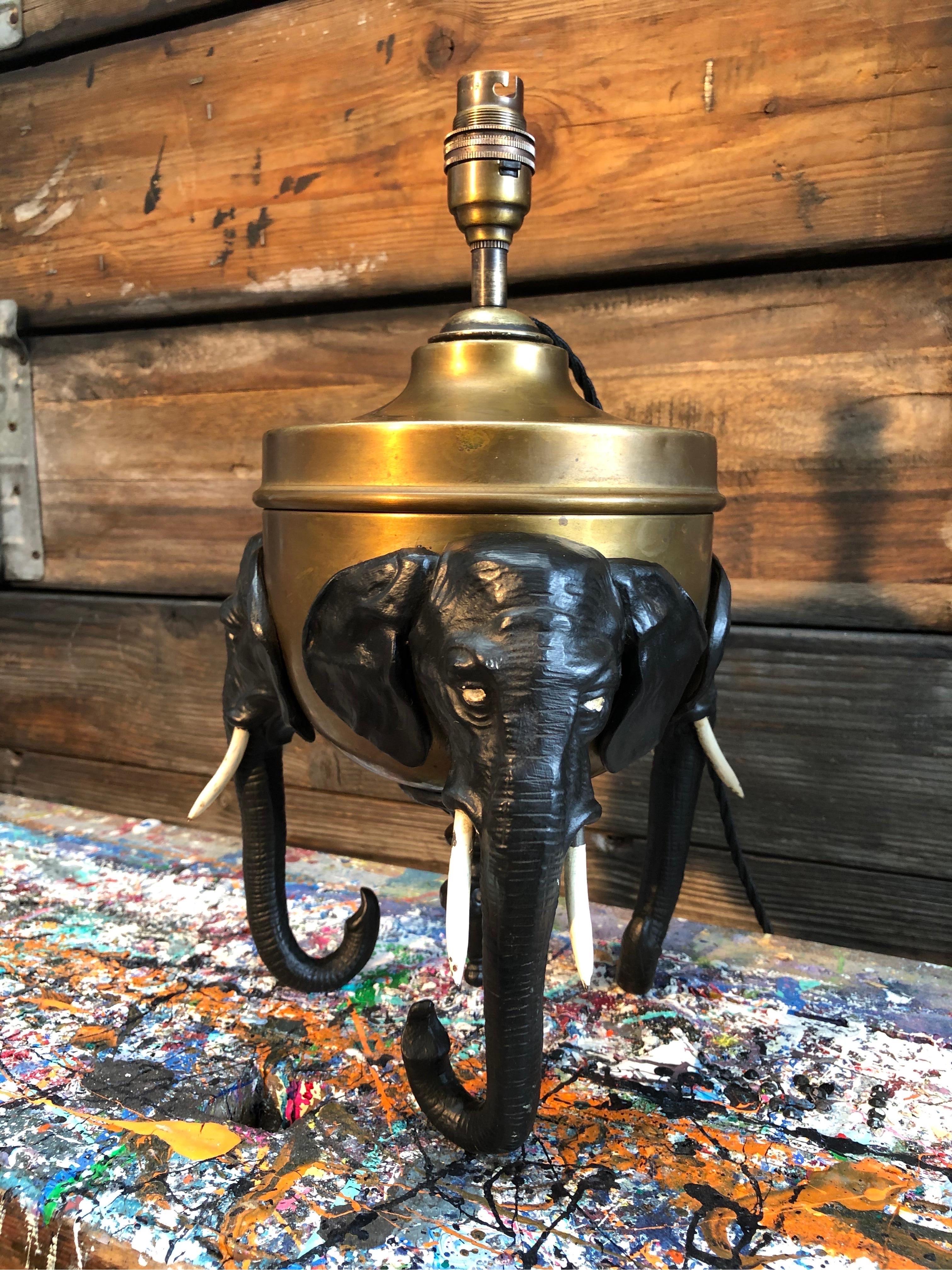 A Pair of Antique Cold Painted Bronze Elephant Lamps 3