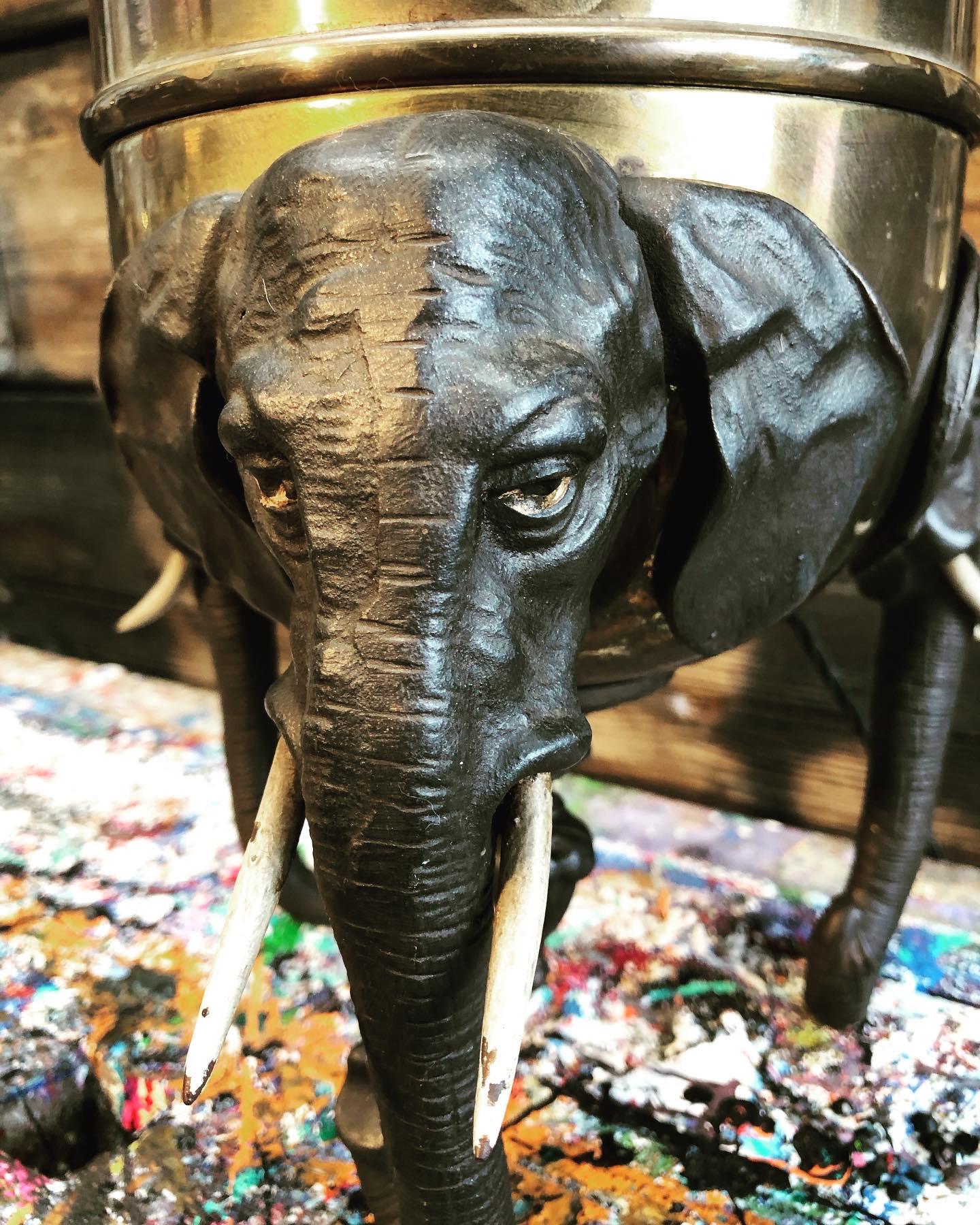 Hand-Crafted A Pair of Antique Cold Painted Bronze Elephant Lamps