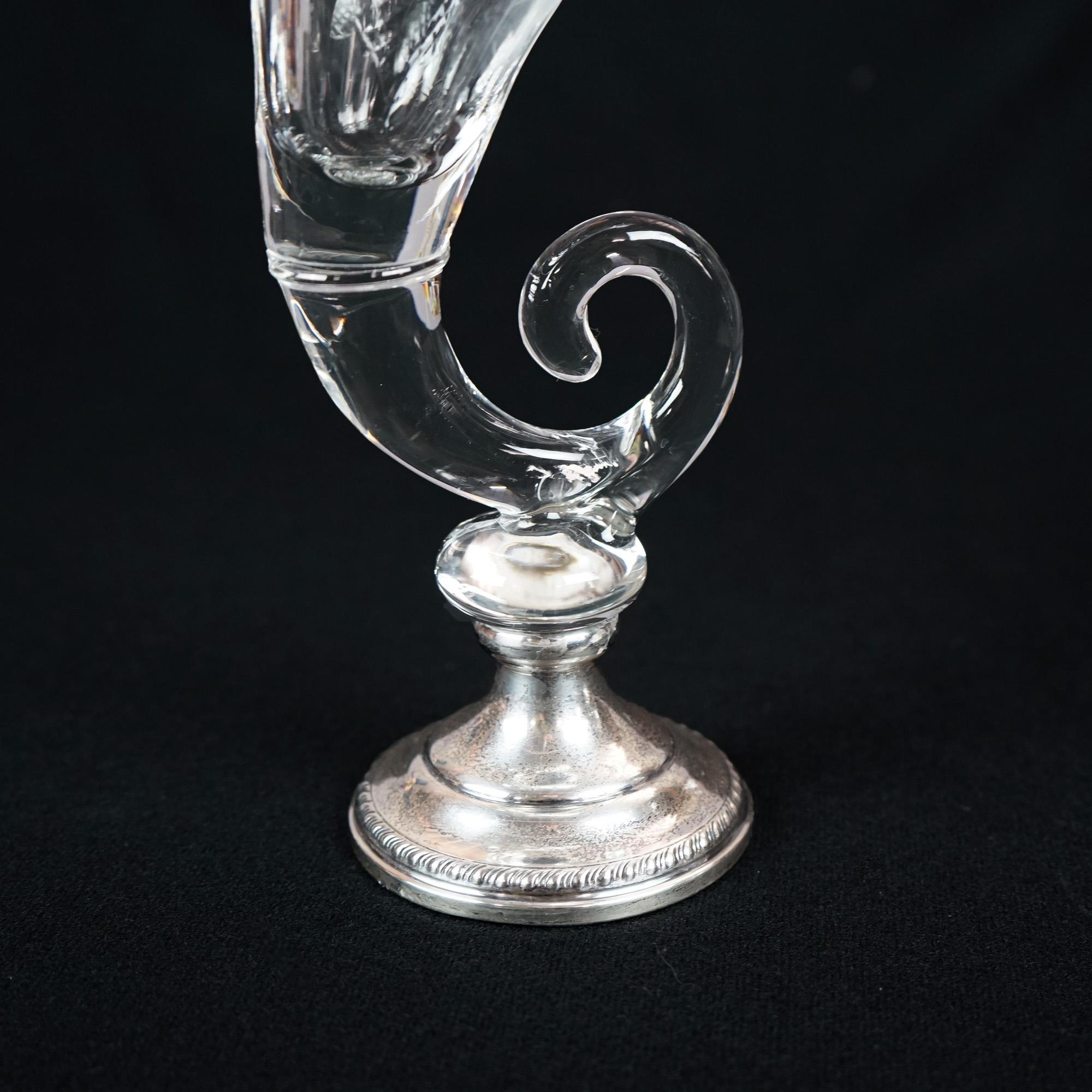 Pair of Antique Cut Glass & Sterling Silver Cornucopia Vases, circa 1920 14