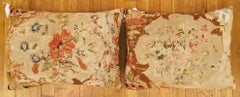 Pair of Antique Decorative English Needlepoint Rug Pillows with Floral