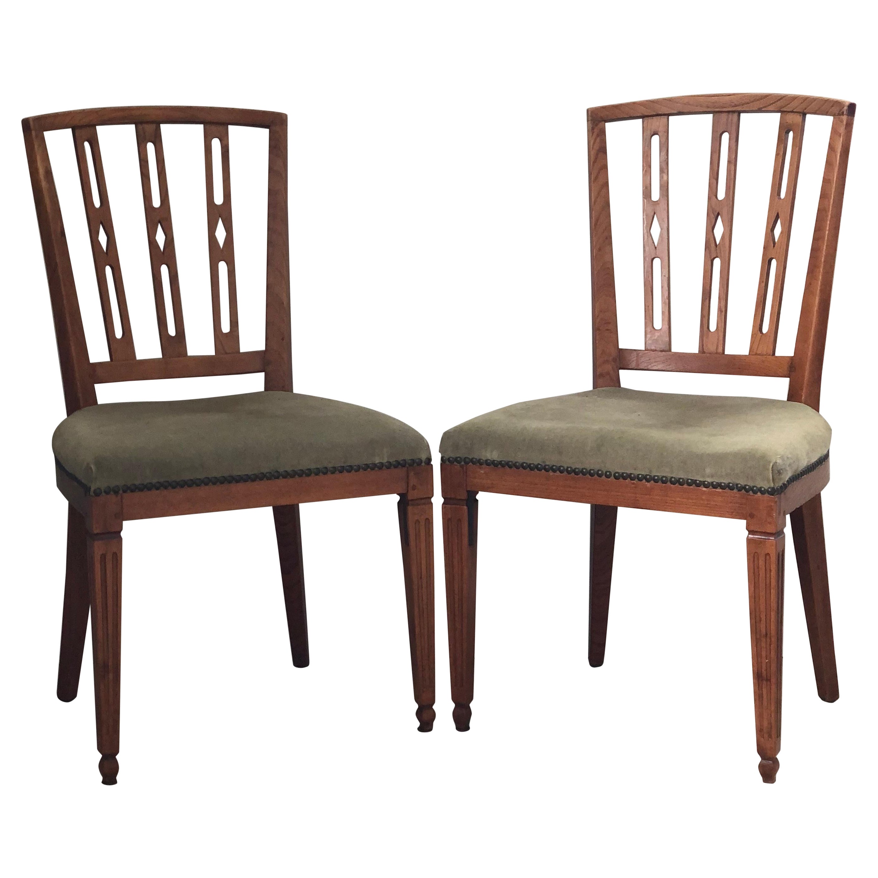 A Pair of Antique Elm Wood Louis XVI Chair 1780