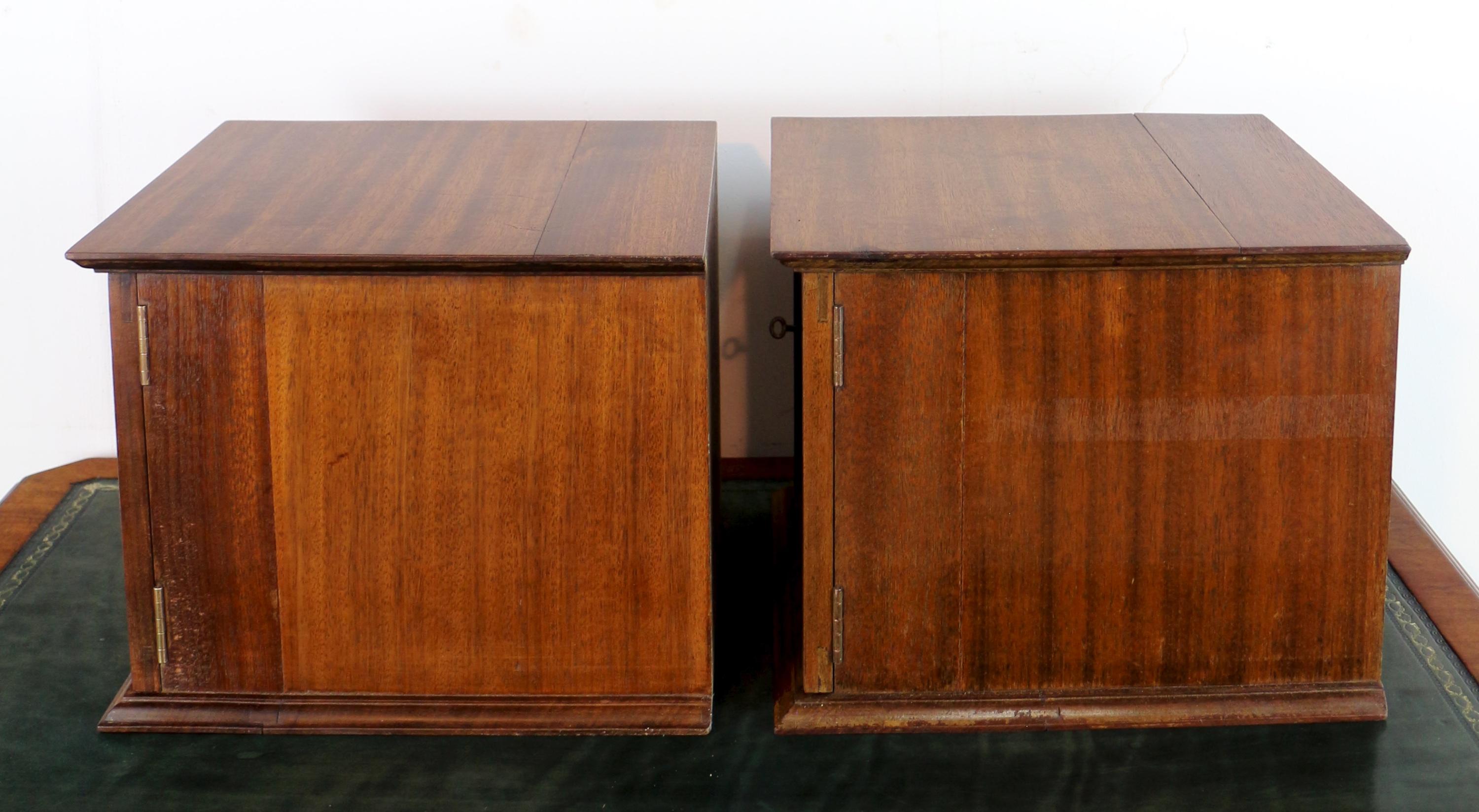 A Pair of Antique English Walnut Tabletop Microscope Slide Collectors Cabinets For Sale 11
