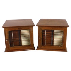 A Pair of Antique English Walnut Tabletop Microscope Slide Collectors Cabinets